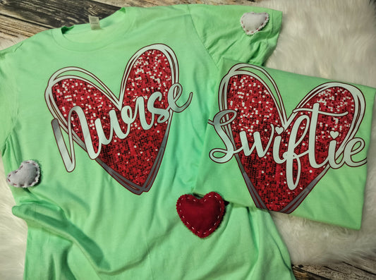Faux Sequin Personalized Heart Tee